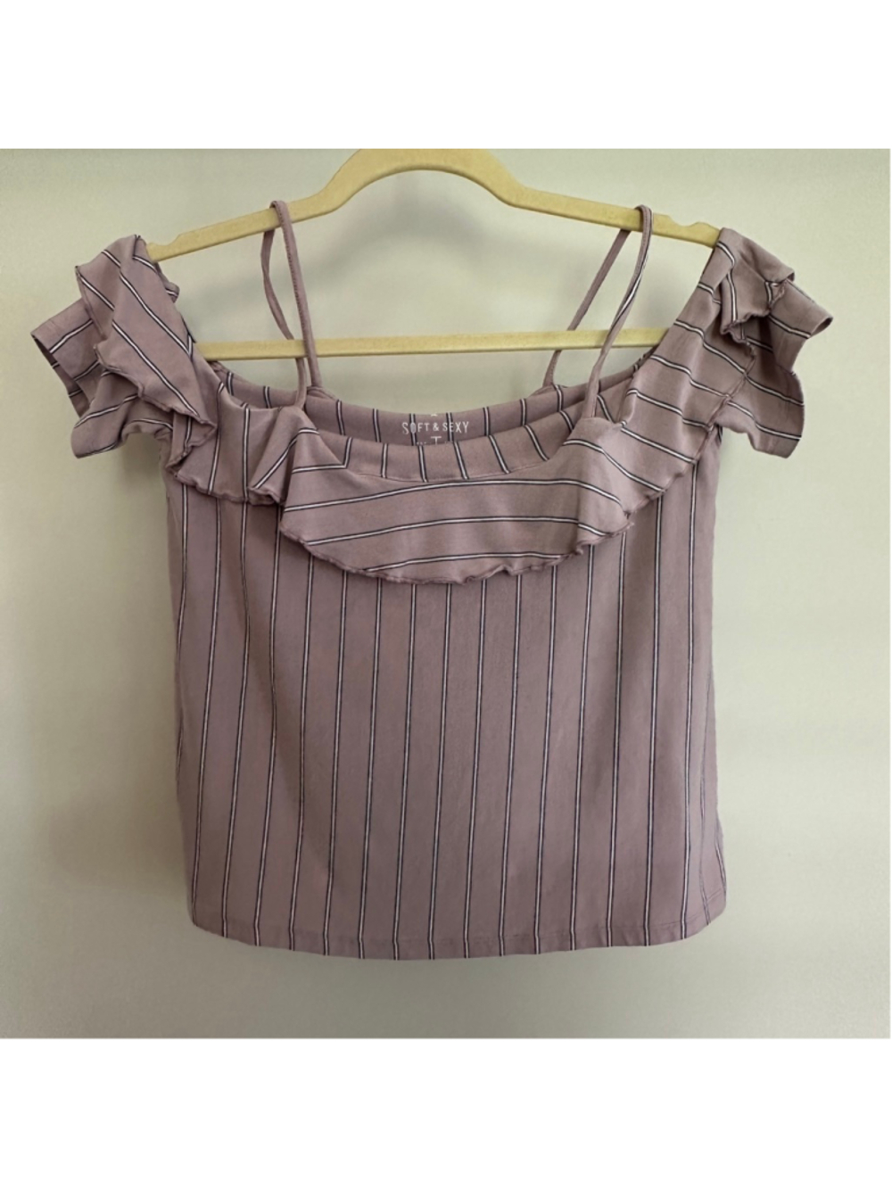 American Eagle Soft & Sexy Off Shoulder Striped Top Pink Womens S